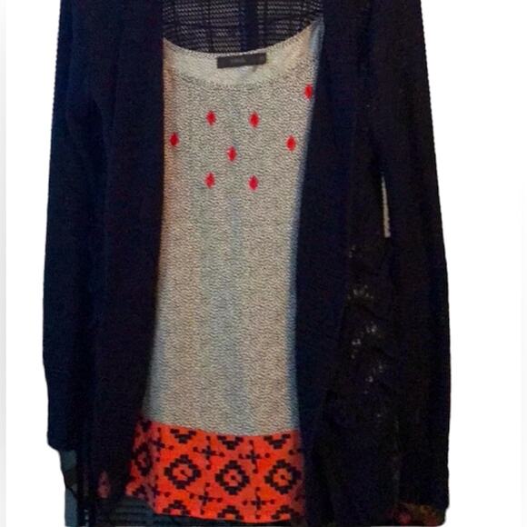 Anthropologie THML Sz XS Red Black geometric print embroidered longer tank - Picture 2 of 6